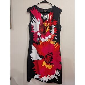 Black mod 60s style a line dress w/red, pink & yellow floral print, Voir Voir 8